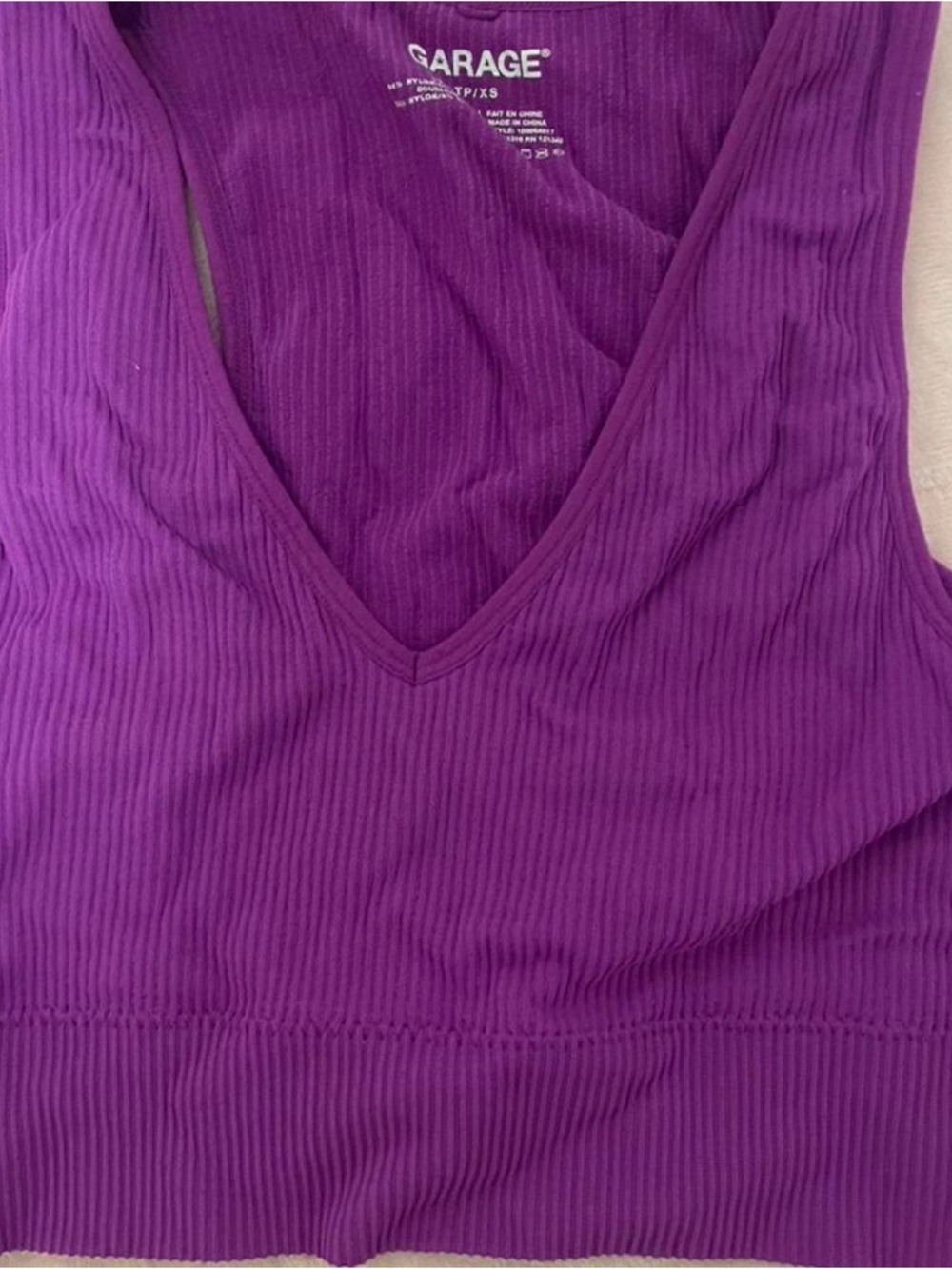 Garage Ribbed V-Neck Tank Top in Purple
